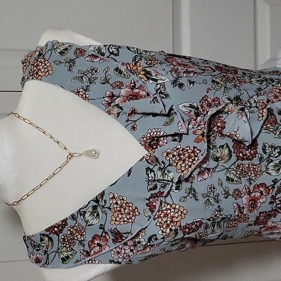 Teeze Me Ruffled Neck Faux Wrap Fully Lined Floral Back Zip Dress - Size 7 - Picture 3 of 7